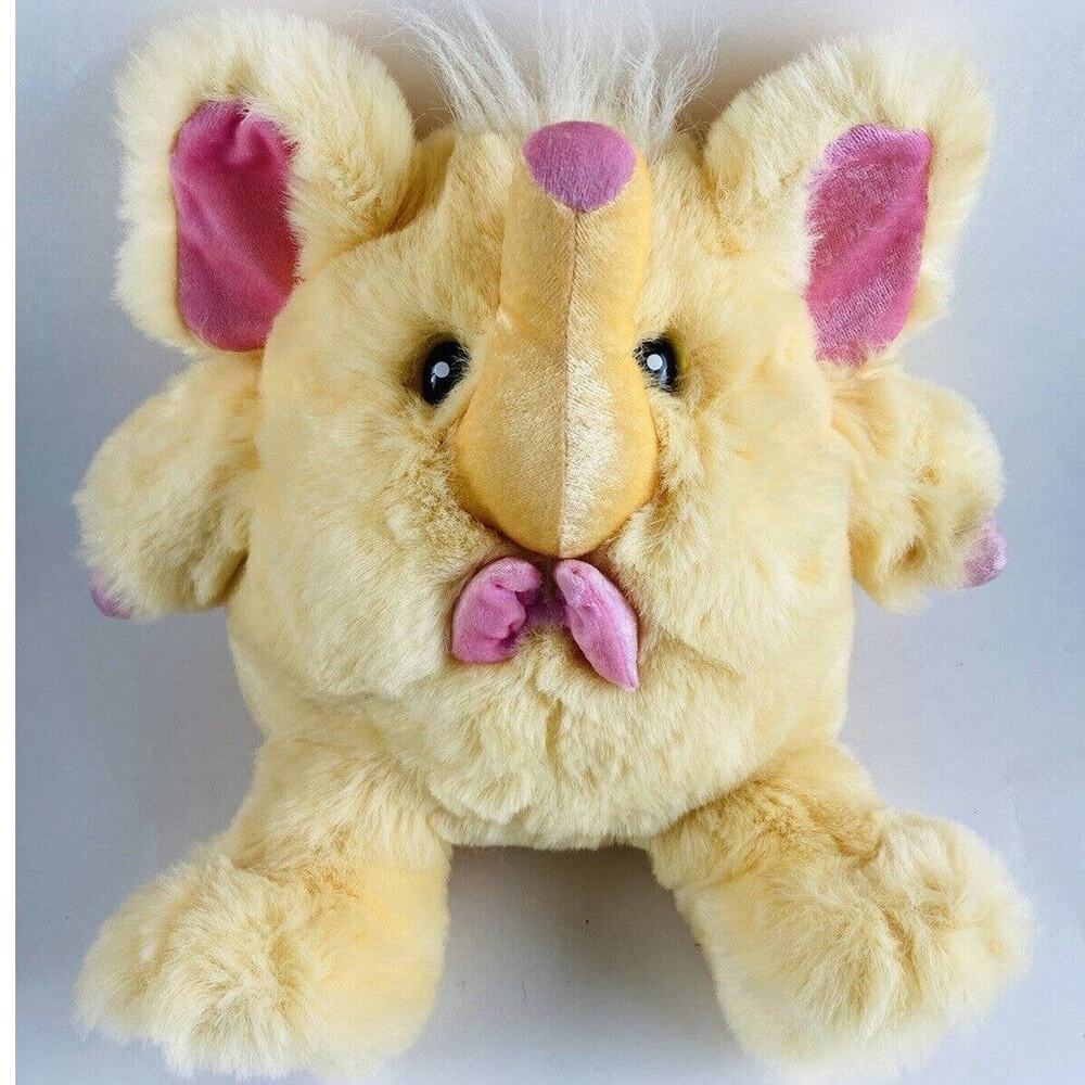 Rare Vintage TB Trading Co Yellow Elephant Trunk Pink Bow Creature Huggable 13"